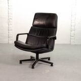 Artifort Dutch Design Black Leather Swivel Lounge Chair, F-Serie, 1960s