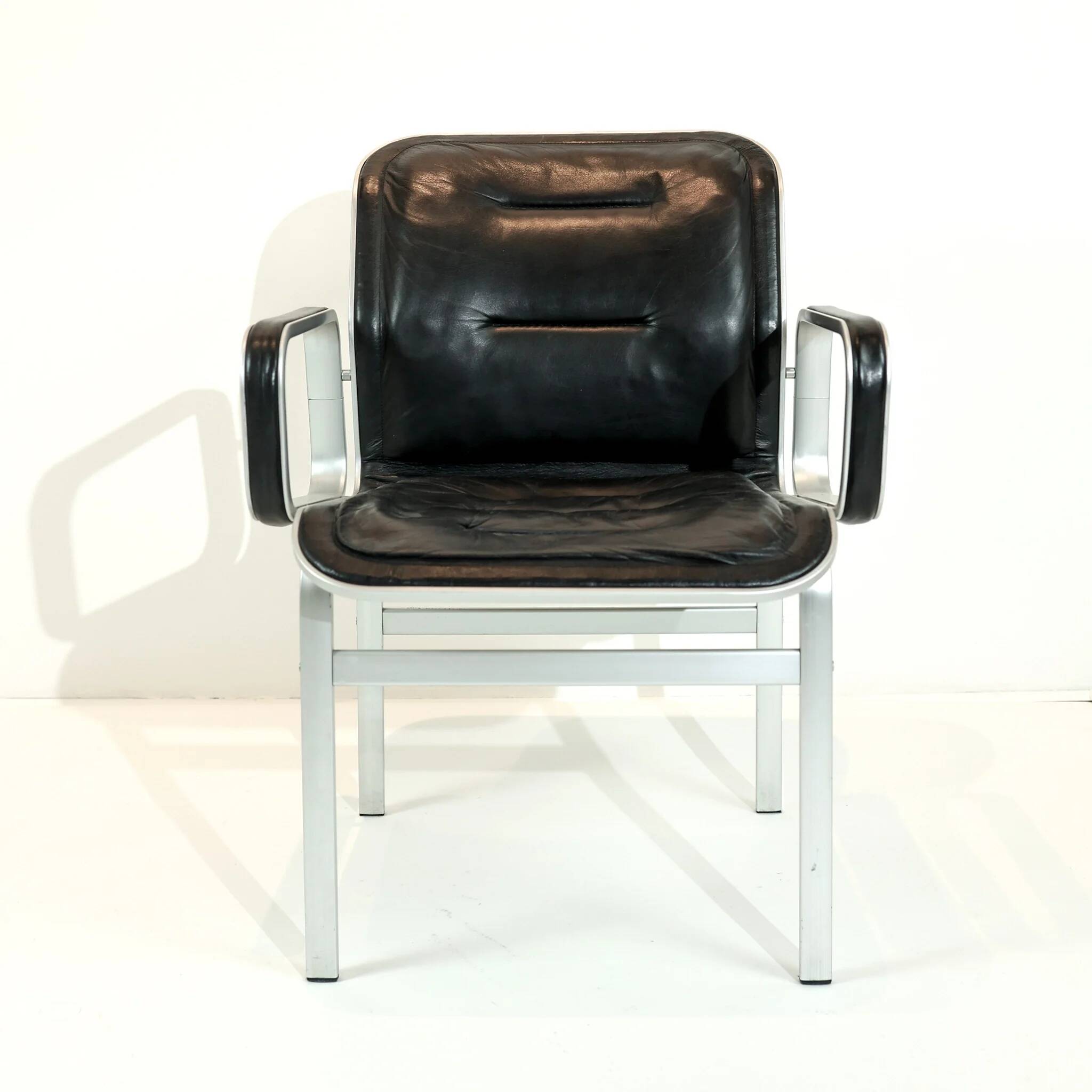 Vintage office chair, aluminium frame and black leather, Sweden 1960s.