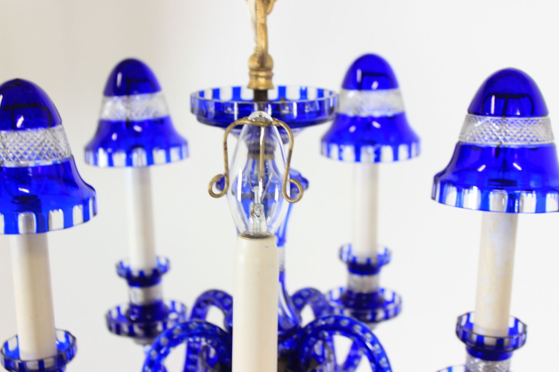 1940s Blue All Glass Chandelier, Czechoslovakia