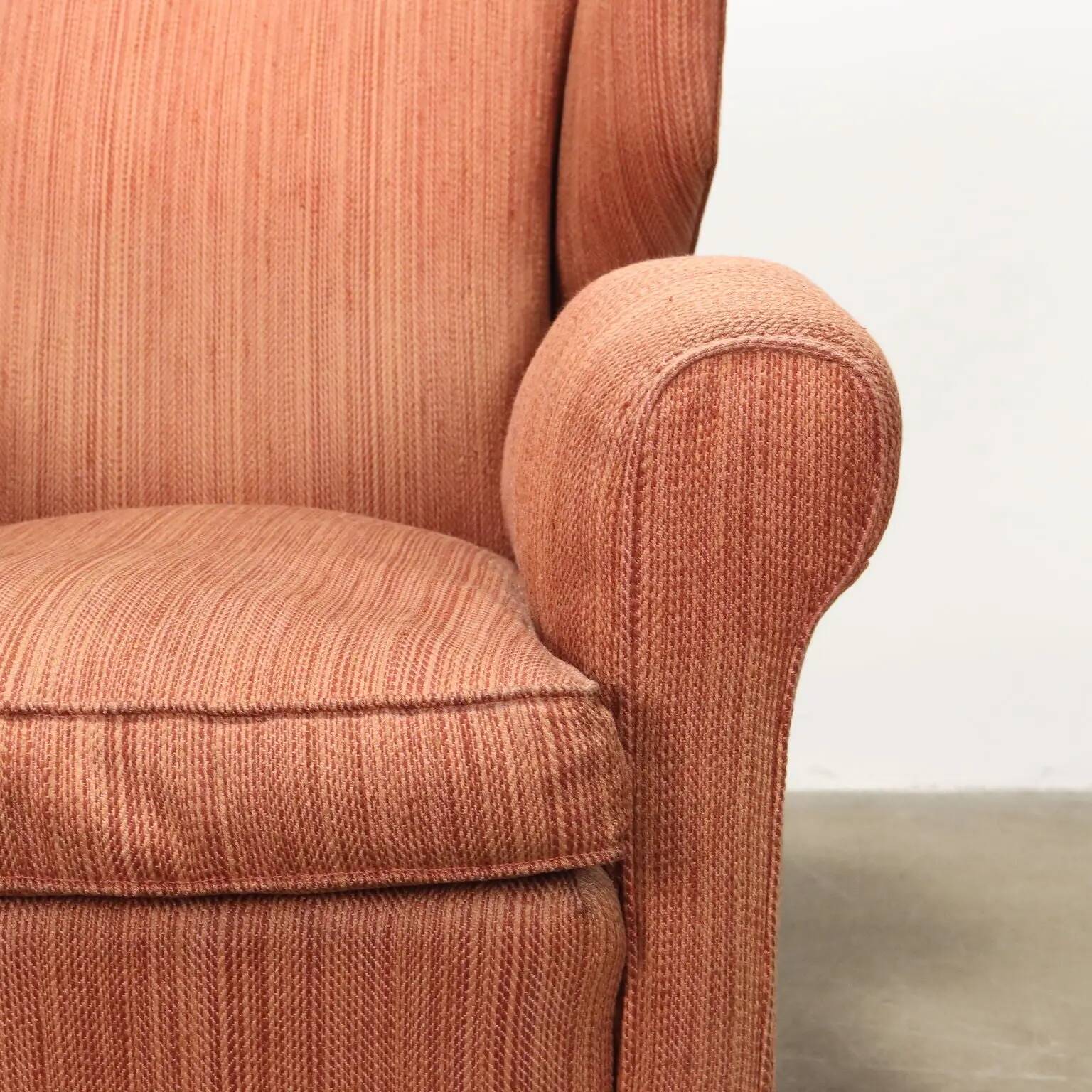Vintage bergère armchair in wood and fabric, Italy, 1950s-1960s
