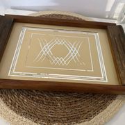 Vintage Art Deco service tray / 1970s – wood & mirrored base