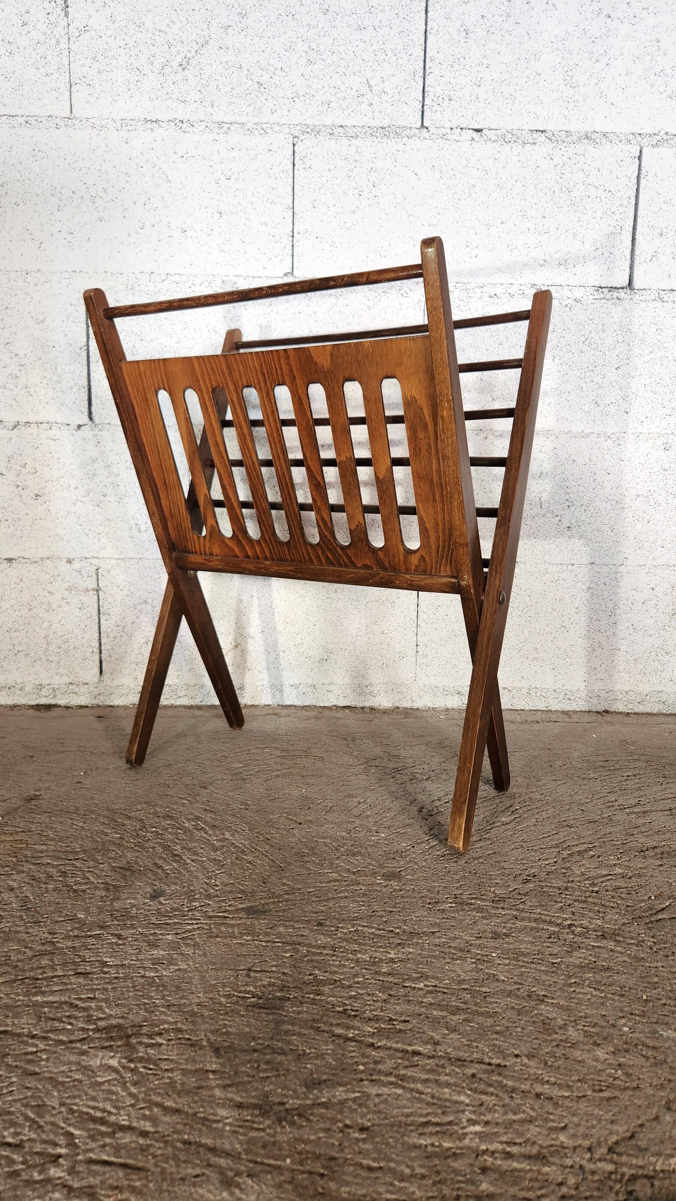 Vintage wooden folding magazine rack