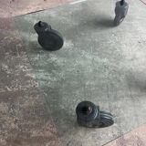 Gae Aulenti coffee table for Fontana Arte, transparent glass top with black cast iron supports, 1980s.