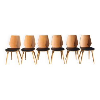 6 BAUMANN V11 black leatherette chairs, medium beech