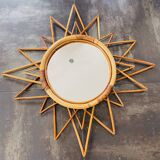 Miroir soleil rotin vintage 70