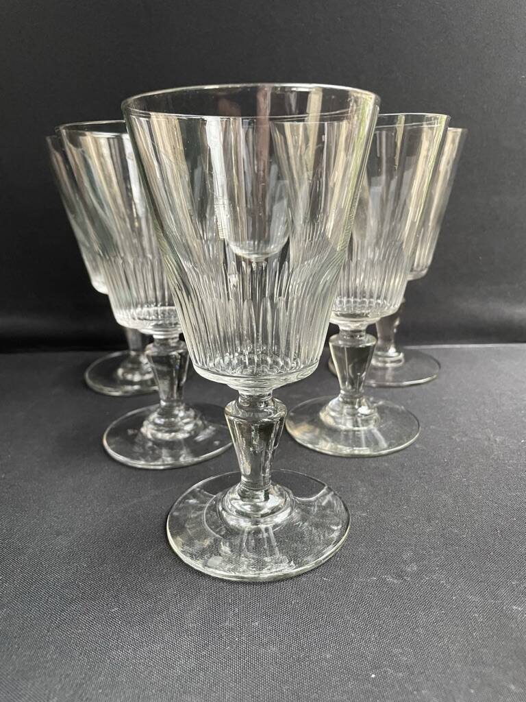 6 large blown and cut glasses from the 19th century