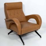 Marco Zanuso Style Mid-Century Modern Italian Leather Lounge Chair, 1970s