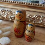 Duo de poupées russes anciennes vintage bois matriochka