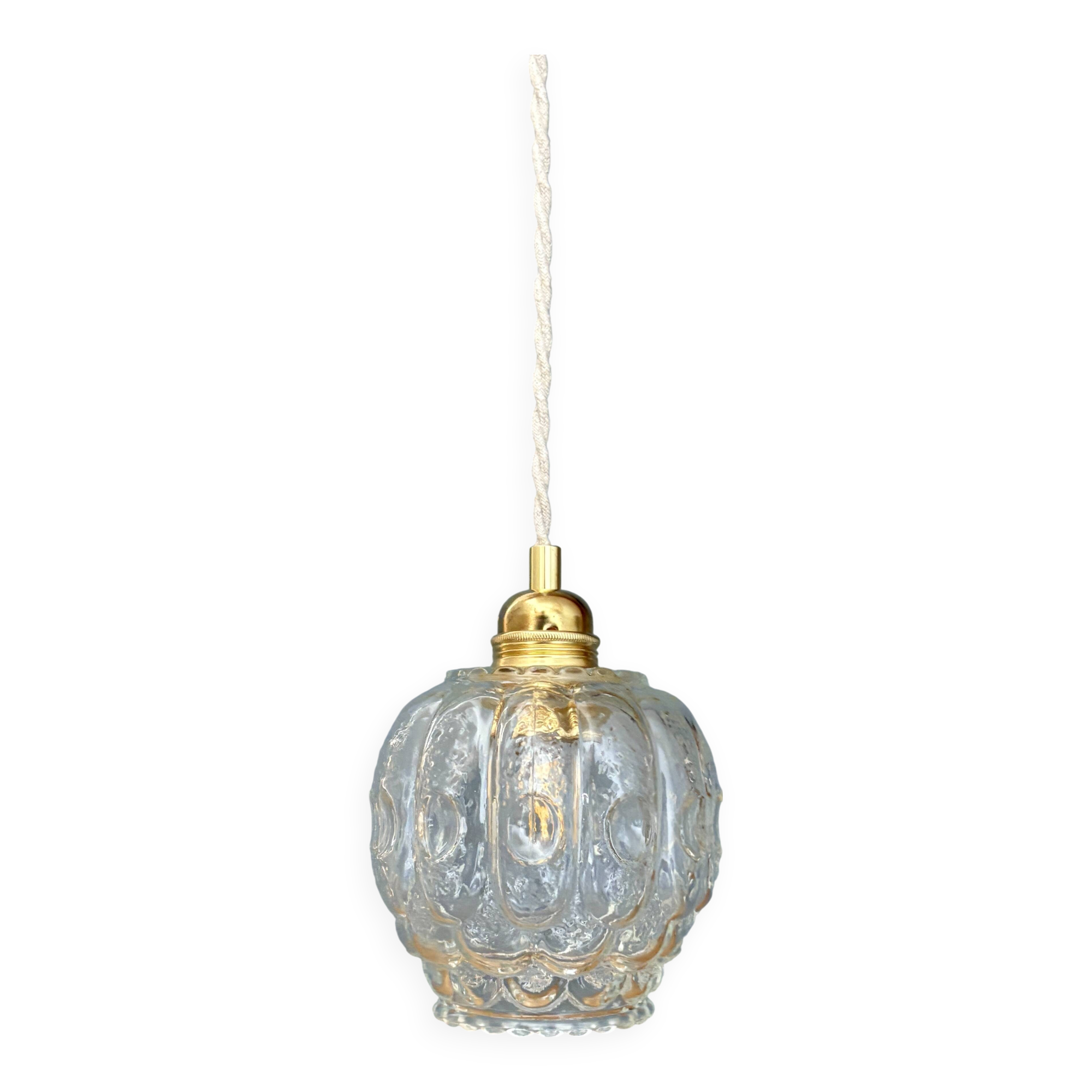 Vintage clear molded glass globe pendant light