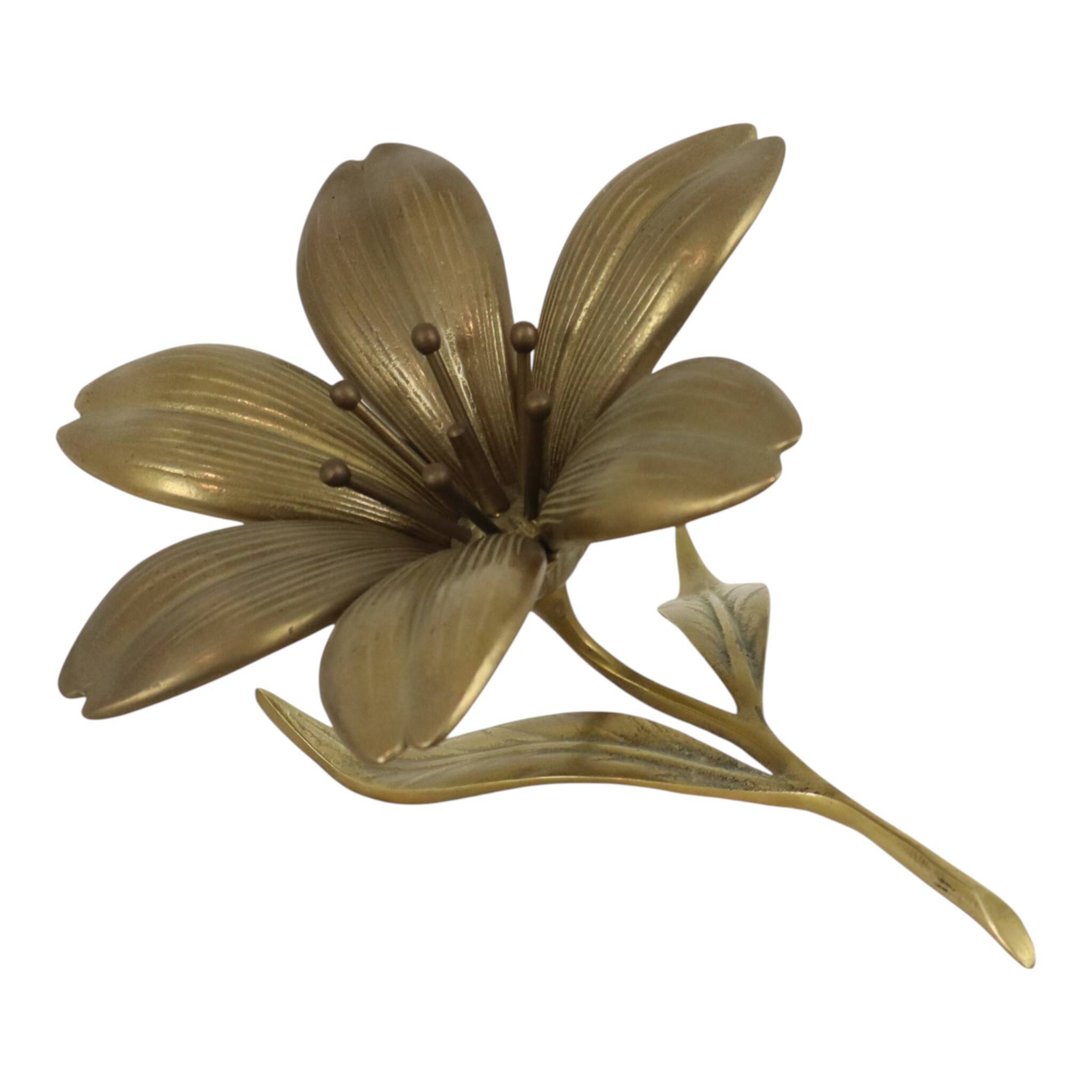 Mid-Century Brass Lily Flower Sculpture Figurine Ashtray