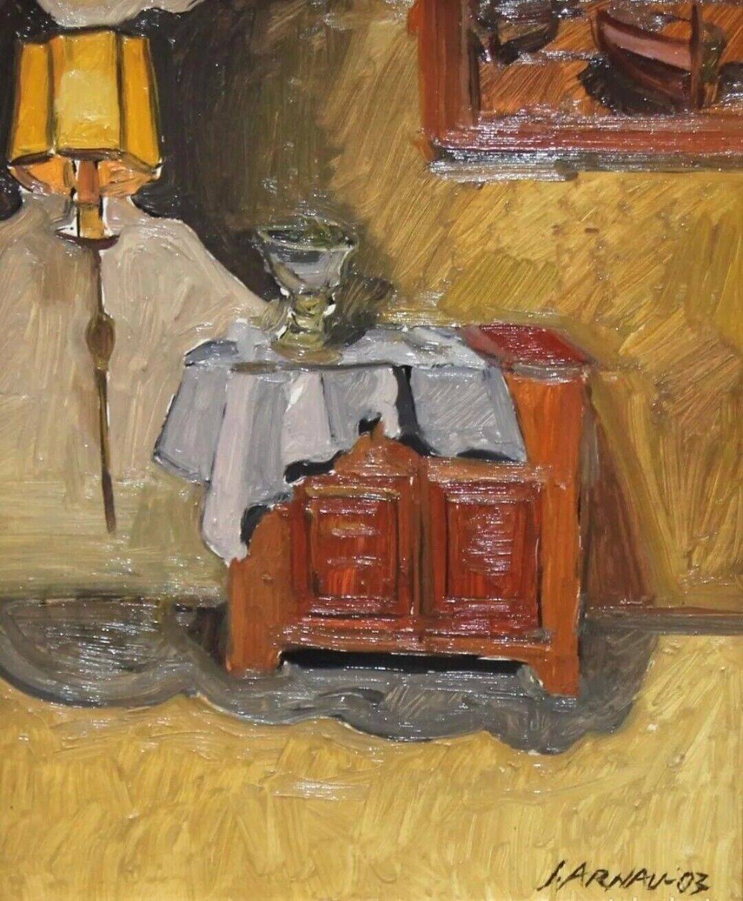 Mid 20th Century Figurative Interior Scene Oil Painting
