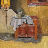 Mid 20th Century Figurative Interior Scene Oil Painting