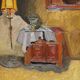 Mid 20th Century Figurative Interior Scene Oil Painting