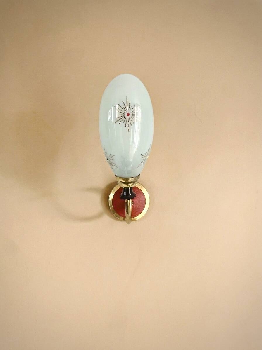 Vintage Mid Century Space Age brass & green opaline wall light Lunel