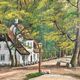 Vintage signed cottage landscape oil painting
