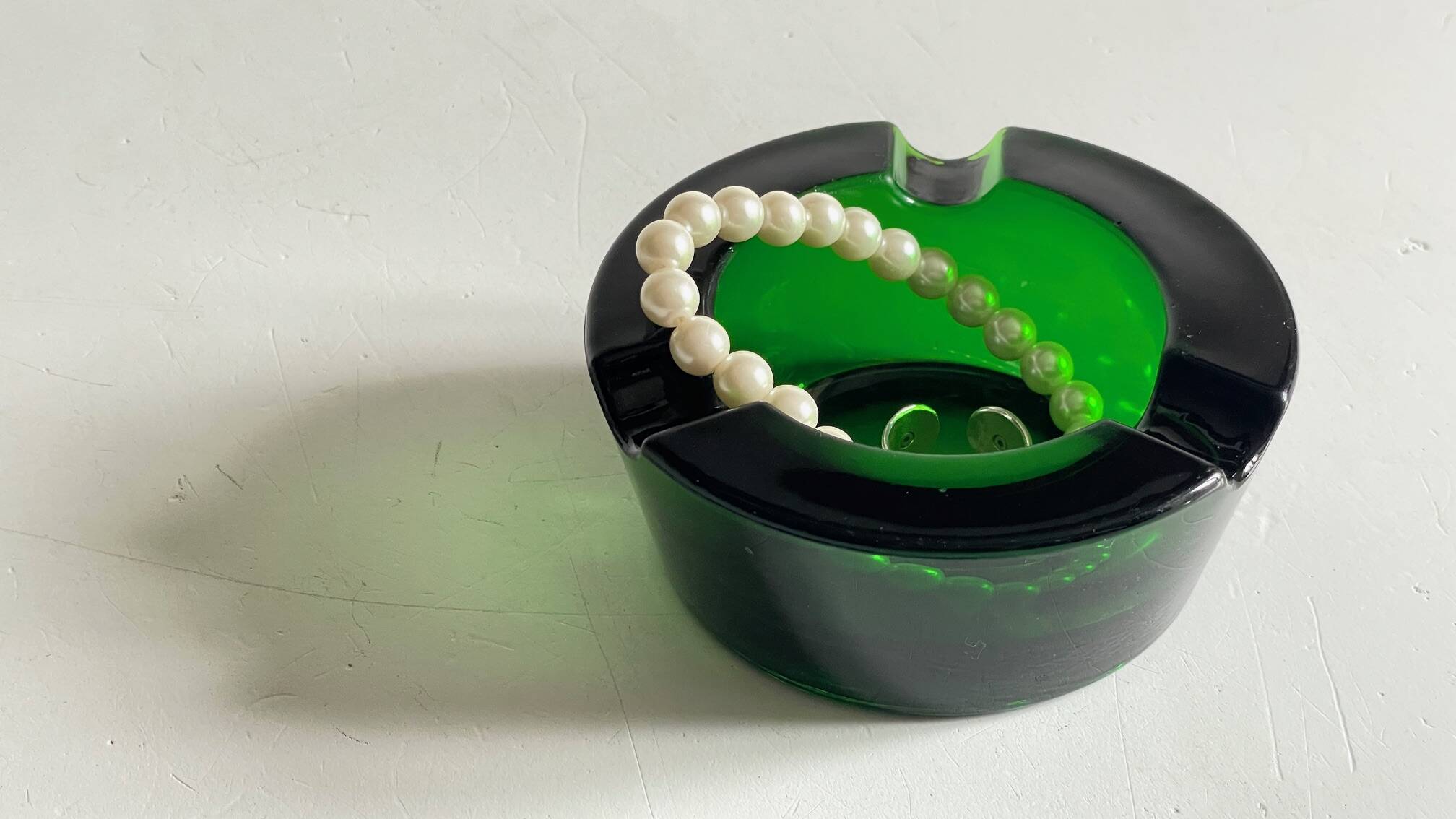 ASH TRAY Green Glass Vintage