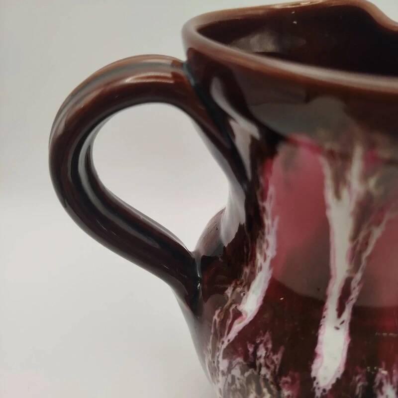 Pichet Vallauris vintage glazed ceramic with red drip design from the 1960s.