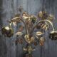 Pair of bronze and gold metal floral wall sconces, flower wall lamp.