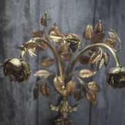 Pair of bronze and gold metal floral wall sconces, flower wall lamp.