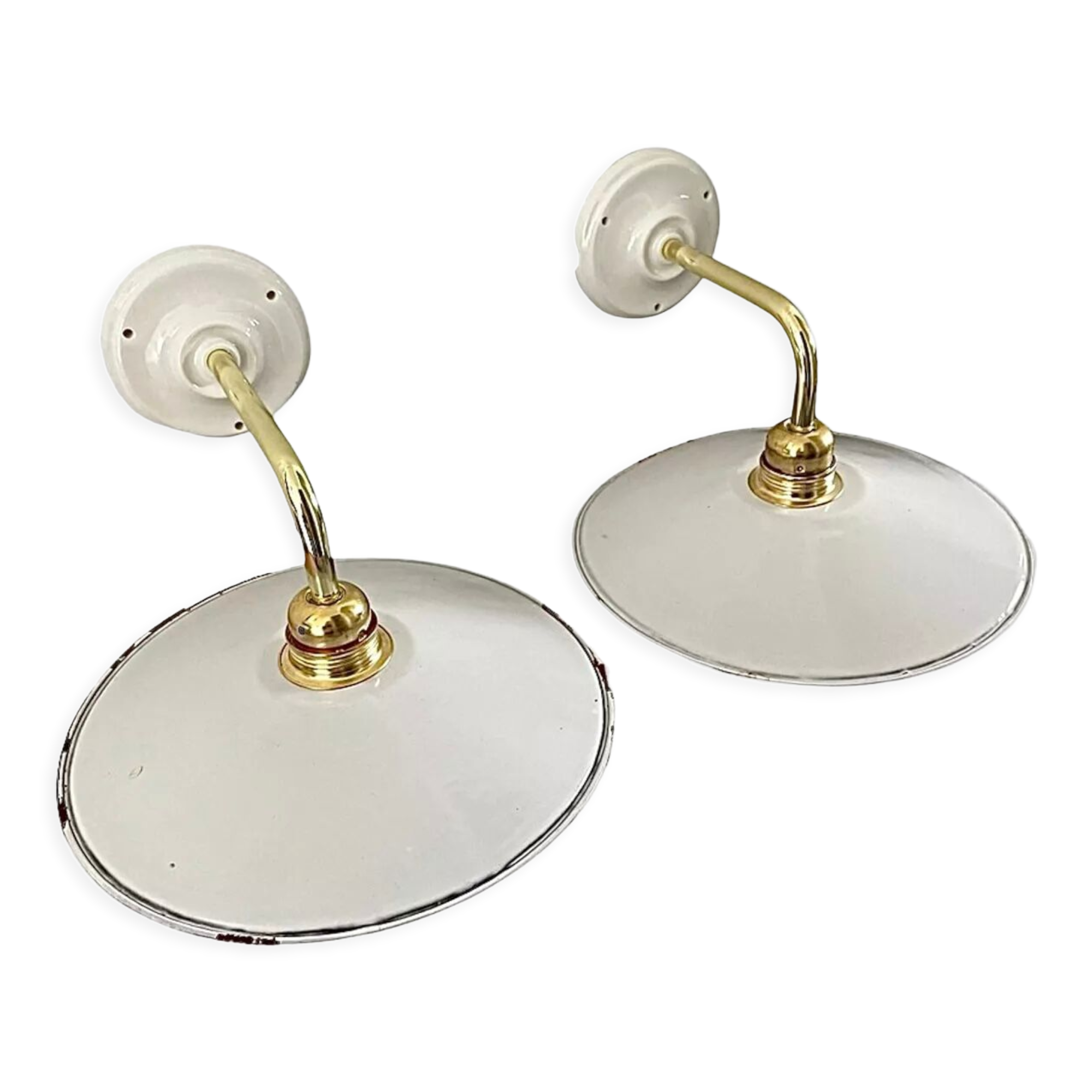 Set of two sconces in new electrified white enamelled sheet metal