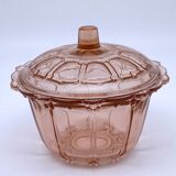 Sugar pot in worked pink glass