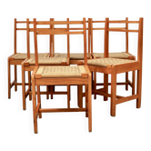 6 light wood chairs with rush seats, Italy, 1960s