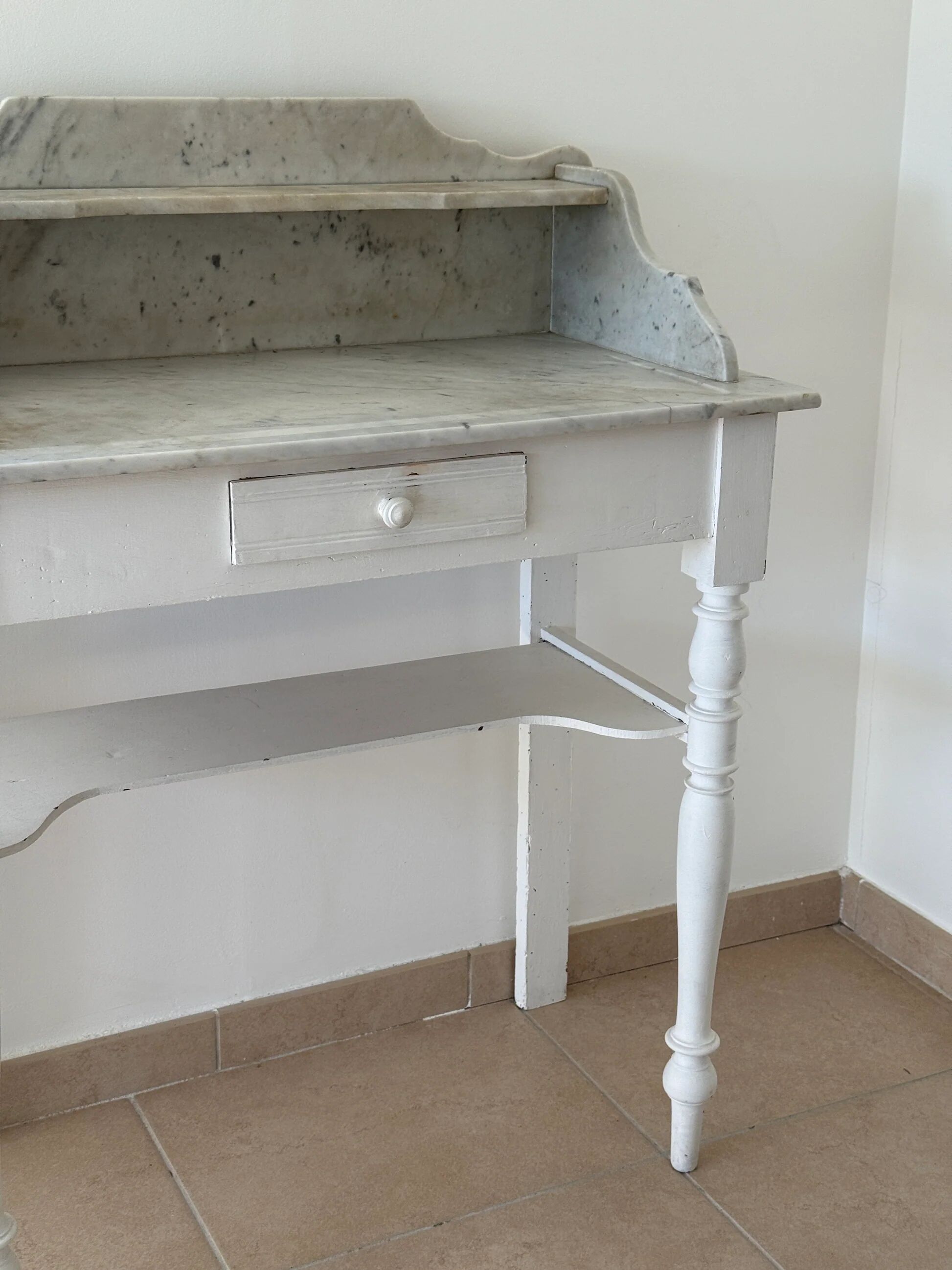 Shabby chic wooden and marble dressing table