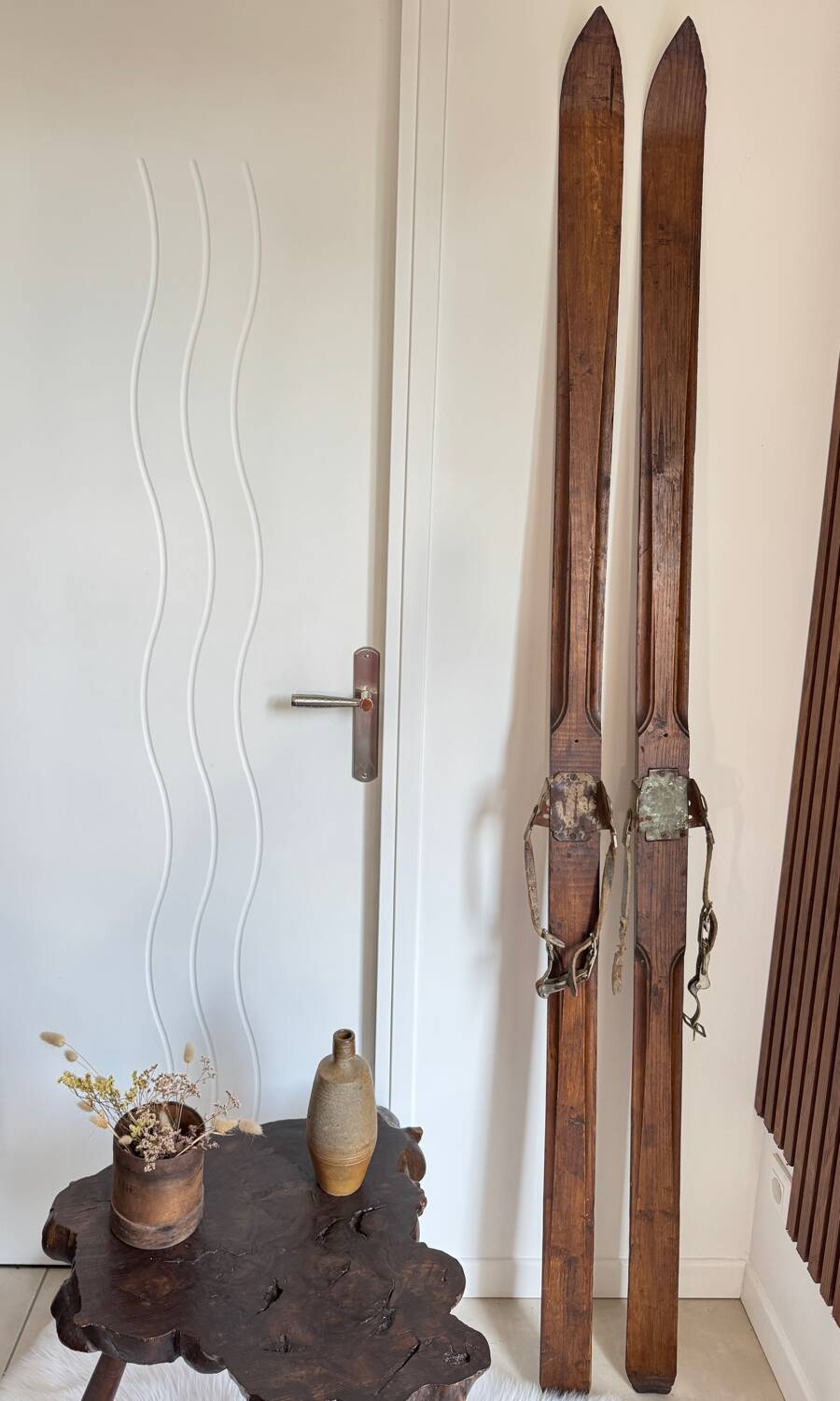 Old vintage wooden ski