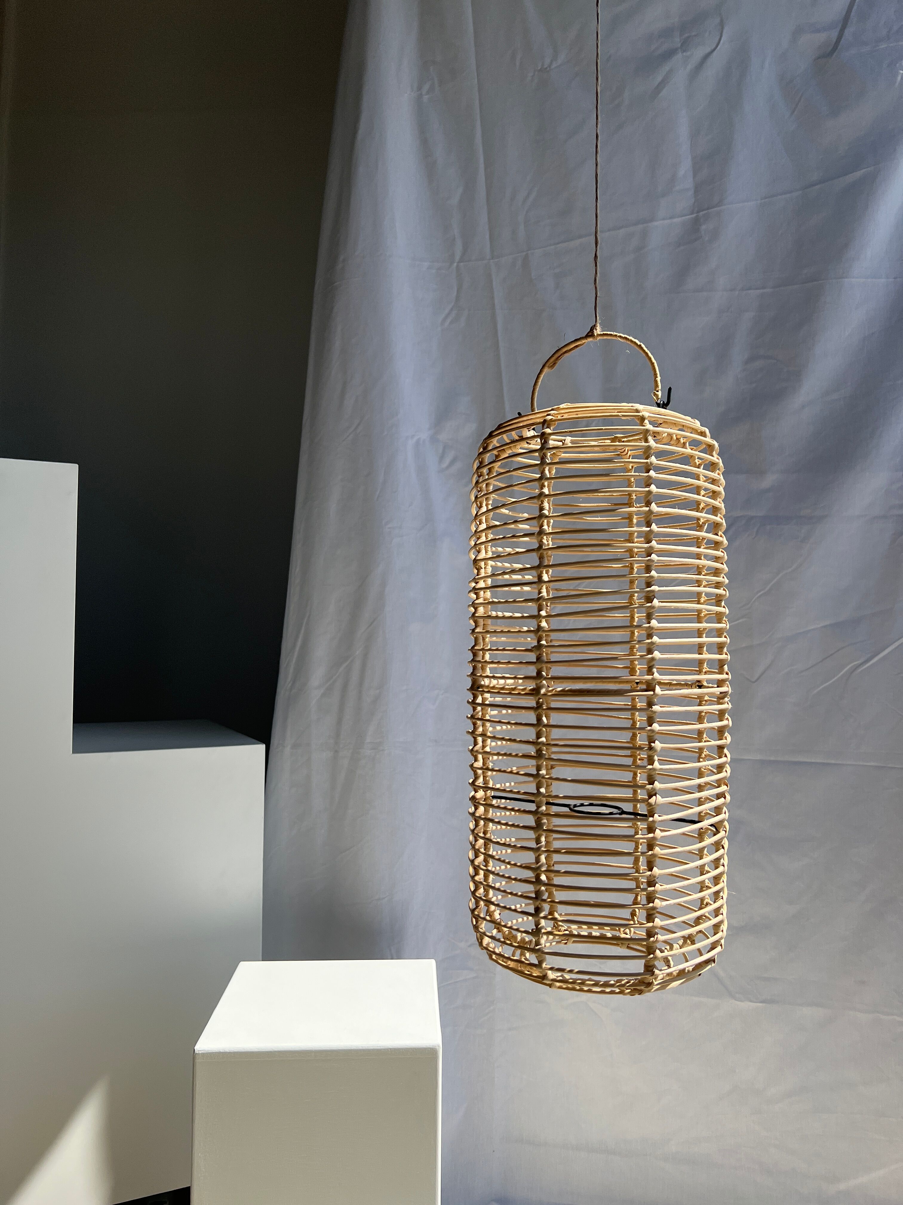 Large lantern-shaped rattan pendant lamp H50 D24