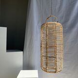 Large lantern-shaped rattan pendant lamp H50 D24