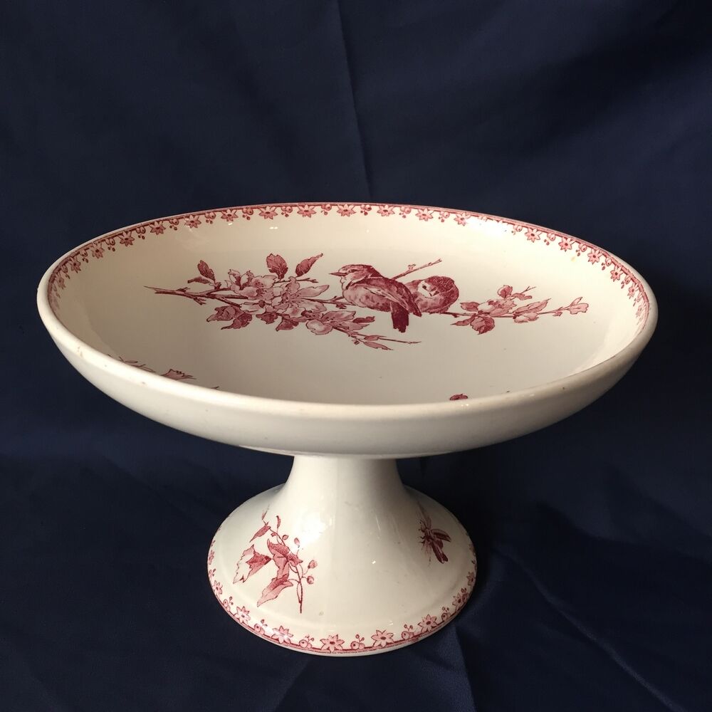 Earthenware fruit cup of Sarreguemines Favori model birds and flowers