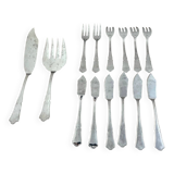 14 fish cutlery sets, 6 forks, 6 knives, 2 stainless steel serving cutlery sets