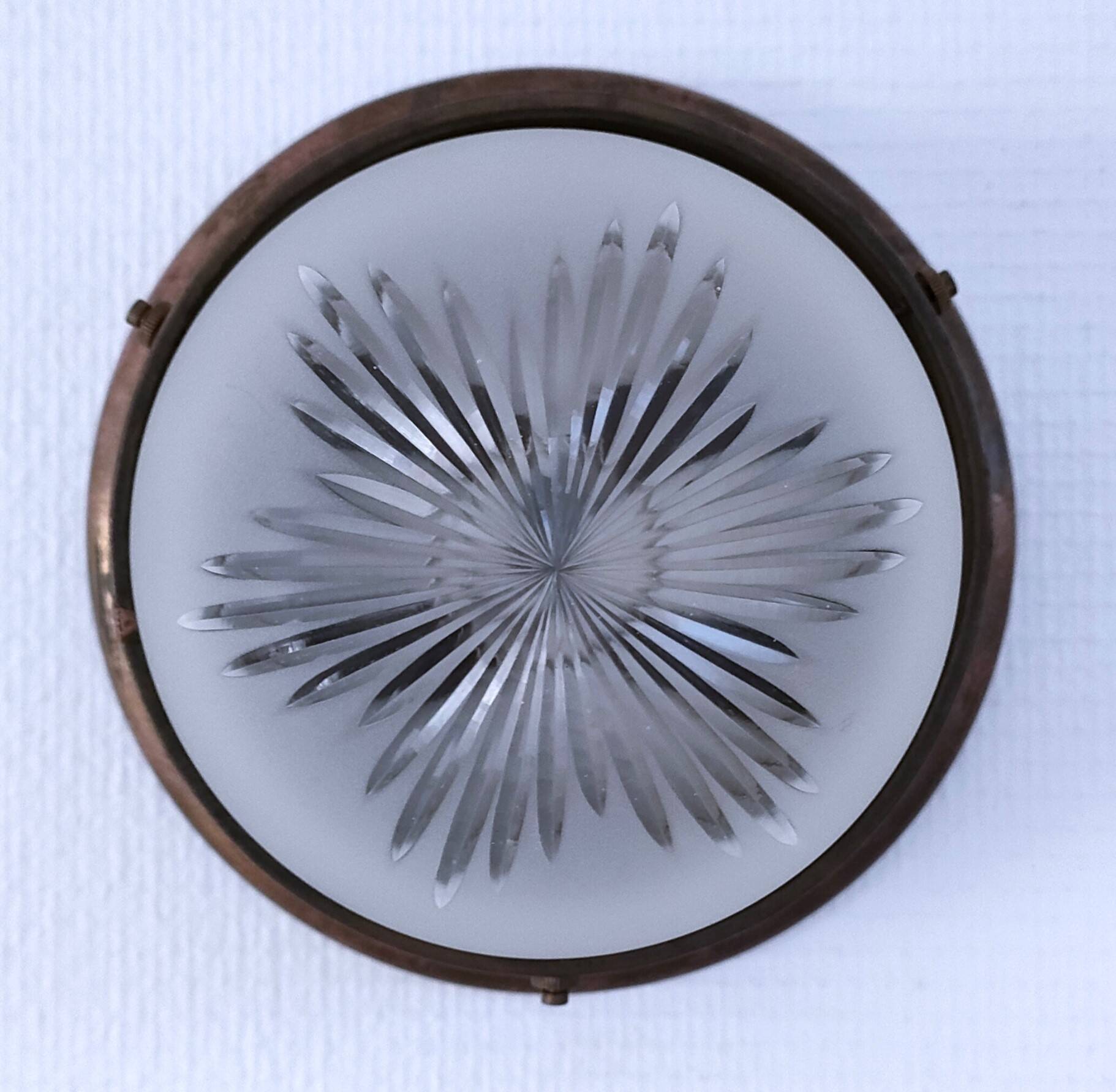 Shell glass and brass ceiling light, early 20th century