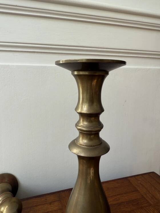 2 large brass candle holders