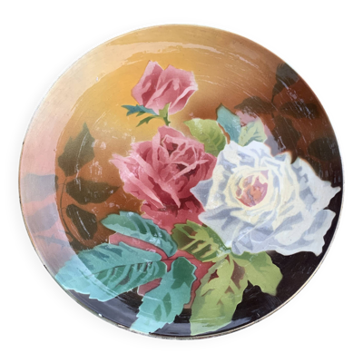 Assiette motifs de roses terre de fer , hb, Choisy le roi art déco