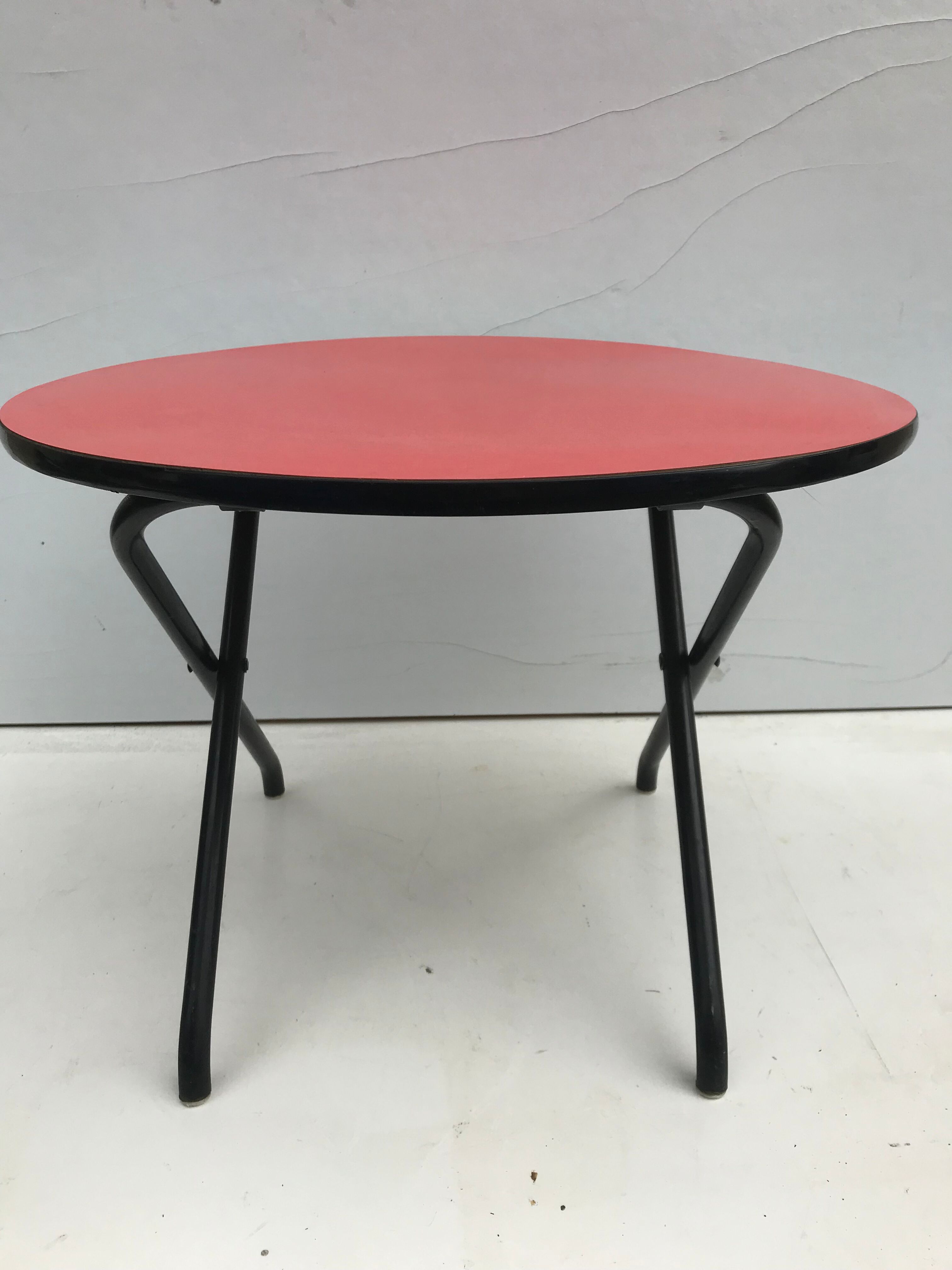 Old  foldable metal coffee table in black and red vintage formica