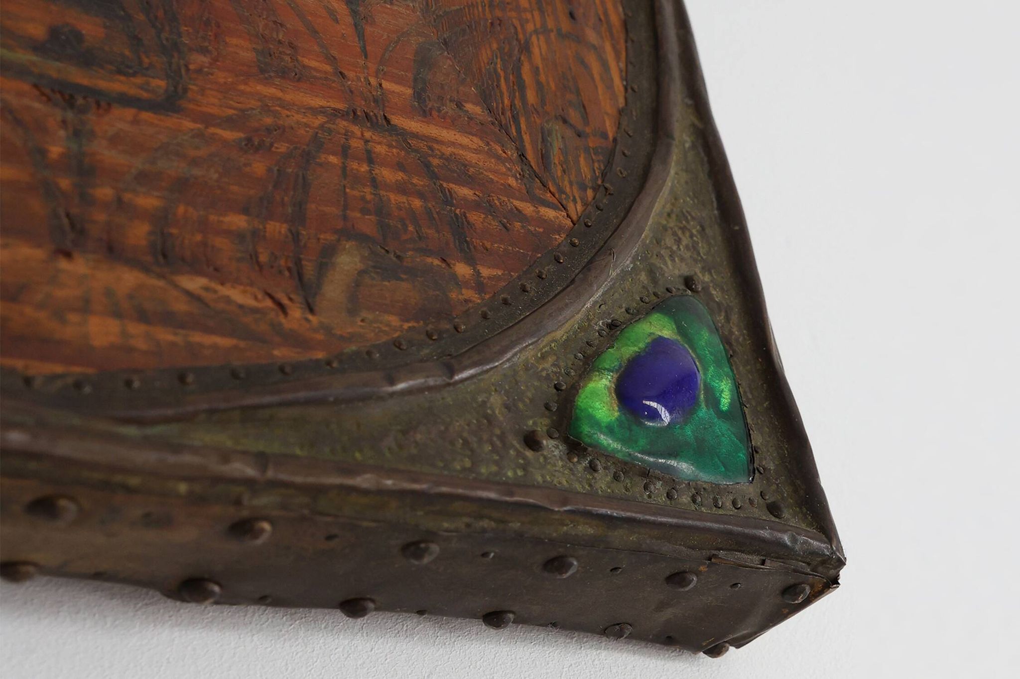 Art Nouveau mirror with hand painted peacock decoration, France ca. 1915