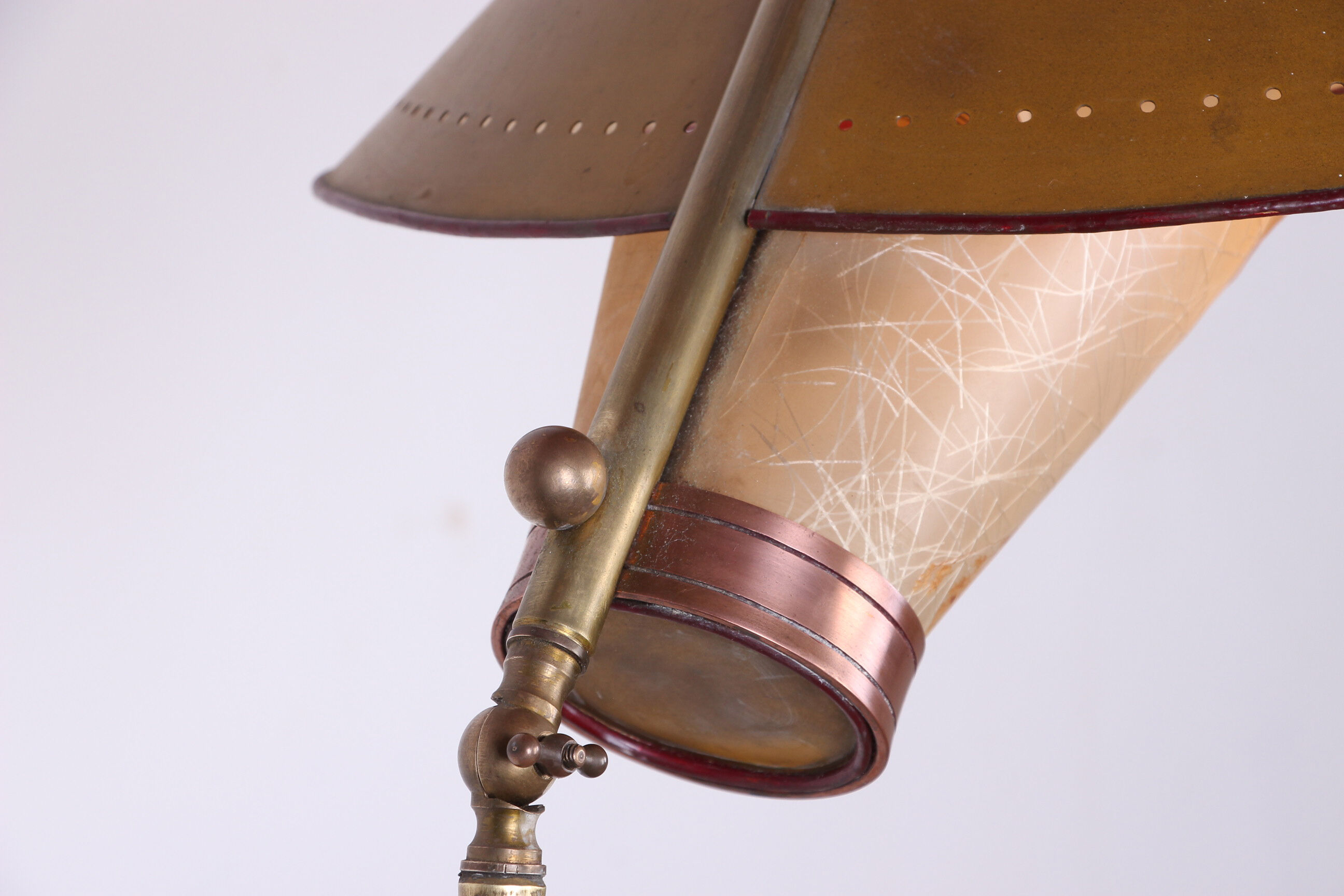 Italian brass floor lamp with conical shaft, adjustable in tilt and height, 1950