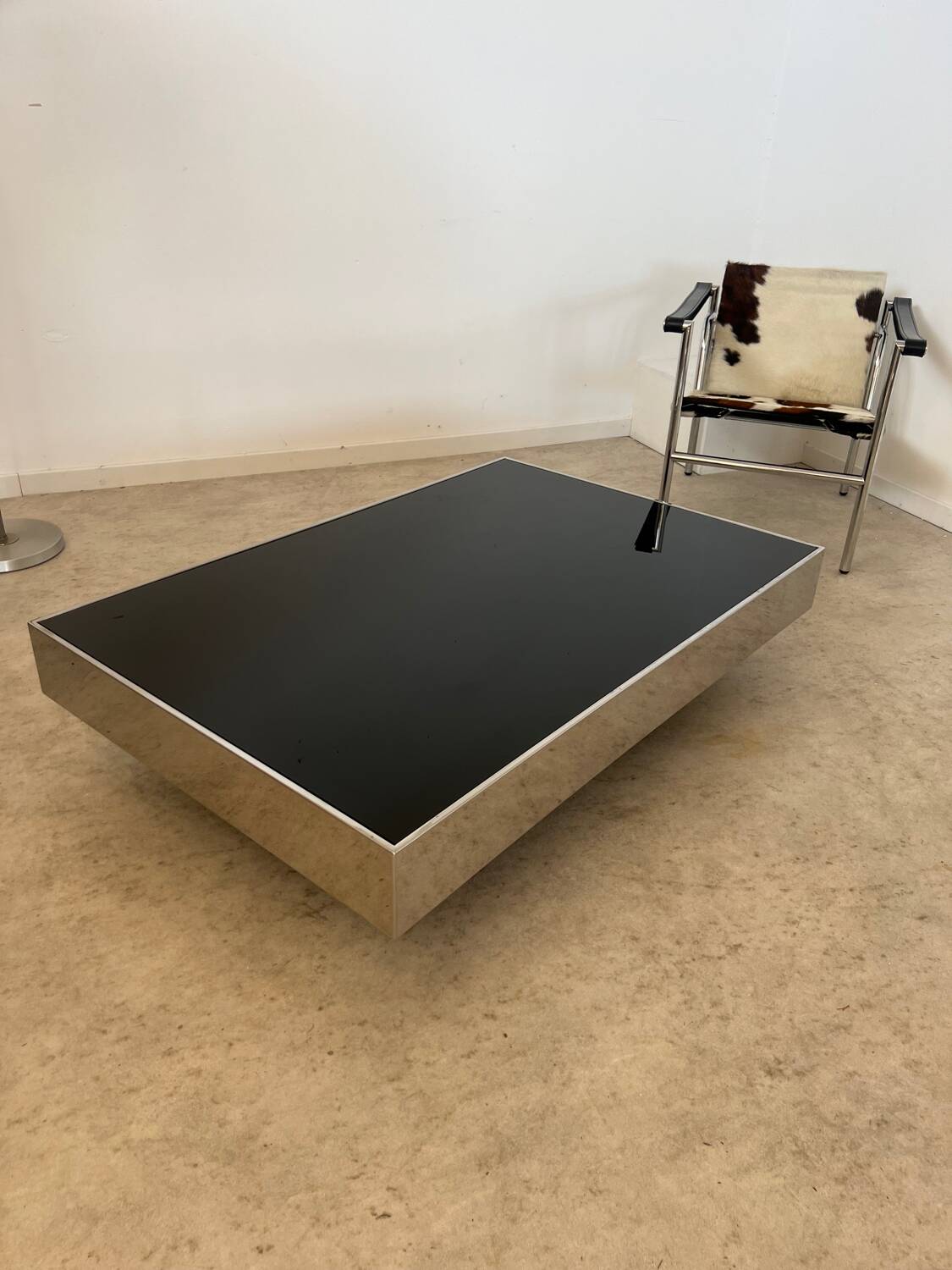 Old glass and chrome coffee table Italian design from the 70s vintage