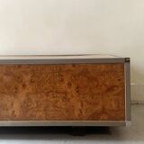 Coffee table in elm burl and chrome in the style of Willy Rizzo, 1970.