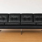 Vintage Danish Svend Skipper 4 person sofa in black leather and chrome