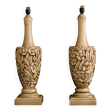 Vintage hand-carved wooden lamps by Mariano García