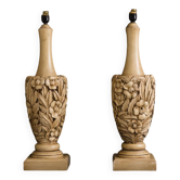 Vintage hand-carved wooden lamps by Mariano García
