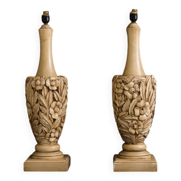 Vintage hand-carved wooden lamps by Mariano García