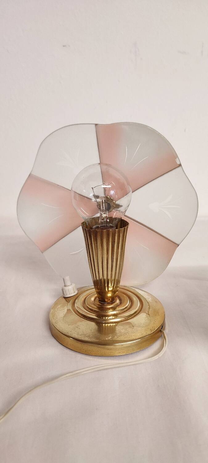 Par de lámparas de mesa de cristal. Spain, 1970s.