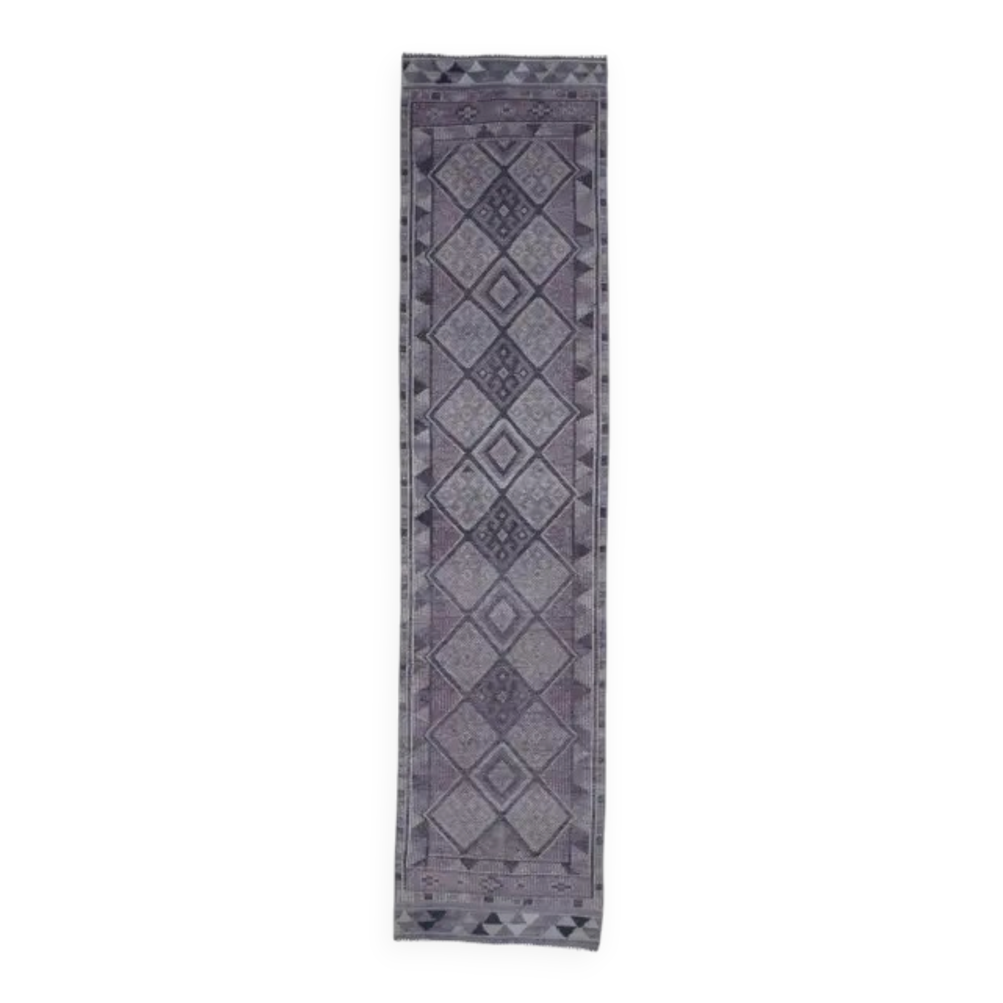 1960s purple lavender natural Turkish hand-knotted runner rug 79x331