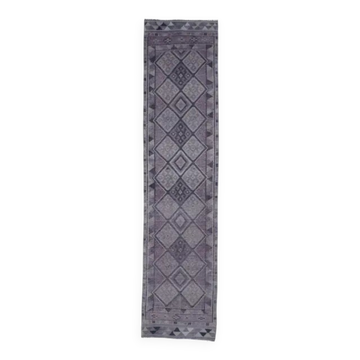1960s purple lavender natural Turkish hand-knotted runner rug 79x331