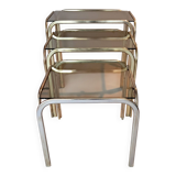 3 vintage golden nesting tables with smoked glass.