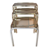 3 vintage golden nesting tables with smoked glass.