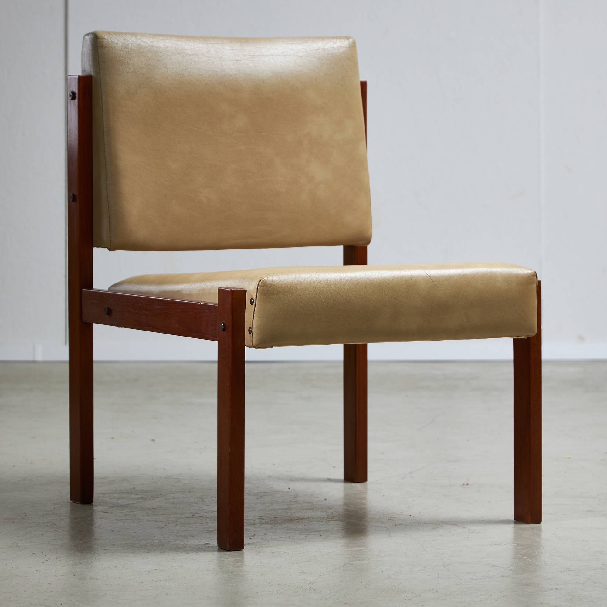 Angular, Teak Wood and Leather Chair with Copper Details, 1970s